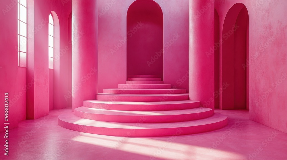 Poster render abstract minimal pink backgroun empty cylinder podium or roun stage blank showcase stan mocku