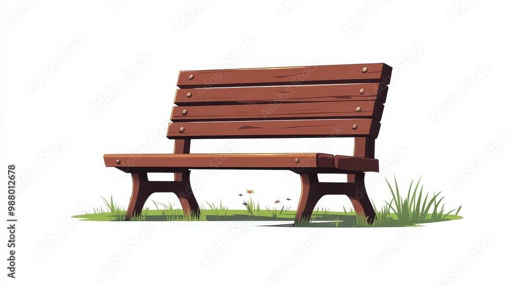 Poster minimalist flat vector illustration of weathered wooden park bench on clean background with clear li
