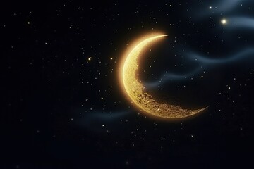 Crescent Moon and Stars in Night Sky