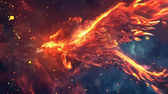 Fantasy phoenix fire bird, magic animal fairy wings