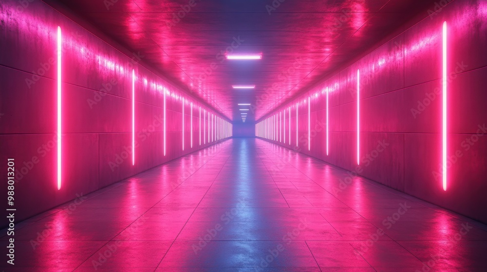 Aufkleber render abstract neon light backgroun bright glowing lines inside square tunnel ultraviolet portal pe