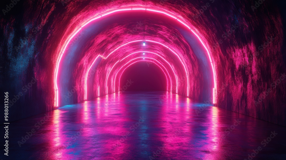 Aufkleber render abstract neon light backgroun bright glowing lines inside square tunnel ultraviolet portal pe