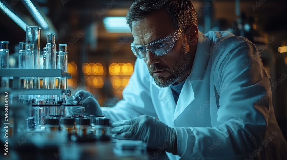 Aufkleber scientist analyzing samples in a laboratory setting.