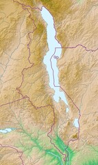 Fototapeta premium Blank physical topographic map of Malawi