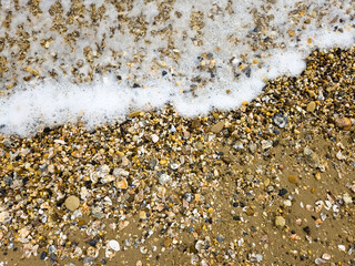 Waves breaking over rocks at a beach 