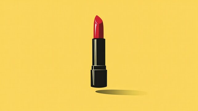 recommend clip art: Flat vector of lipstick suspended in mid-air with a yellow background, highlighting the lipstick s silhouette and position with a minimalistic design and clean lines
