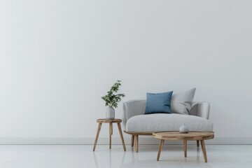 Minimalist living room interior with a comfortable armchair and stylish decor. Perfect for showcasing furniture or home decor.