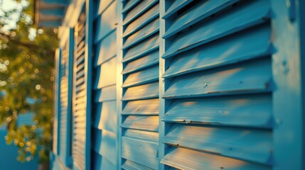 Obraz premium Detailed view of azure shutters on a residence.