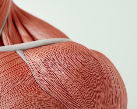 Detailed close-up of human muscle fibers showcasing anatomy and texture intricacies. Perfect for medical and educational purposes.