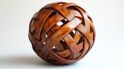 A woven ball made of natural materials, showcasing craftsmanship.