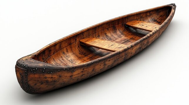 A wooden canoe with a smooth interior and textured exterior.