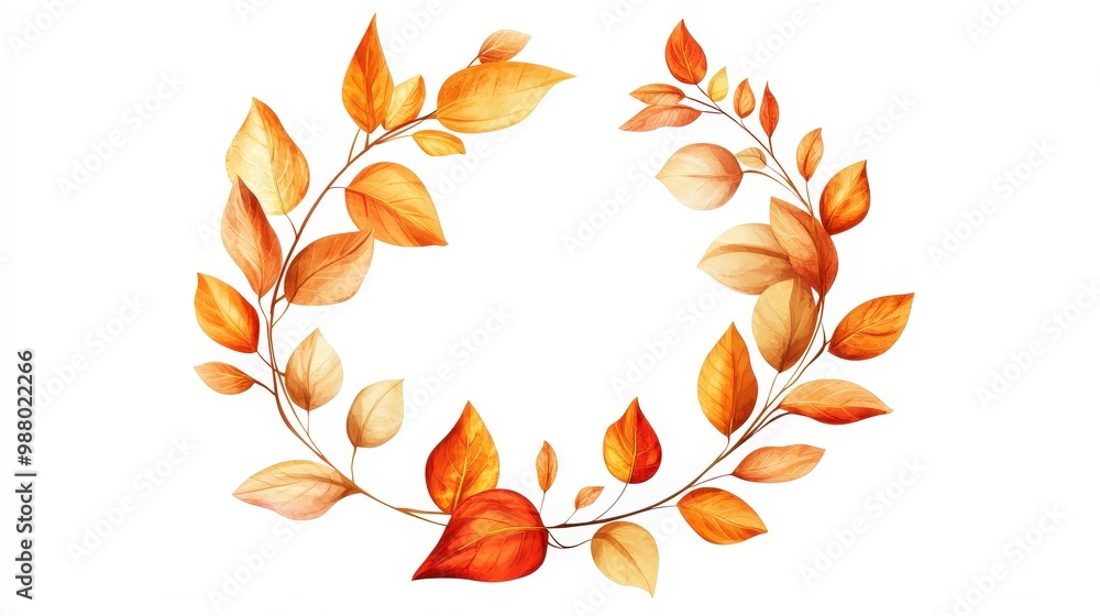 Poster vibrant autumnal leaves circular frame in minimal vector style on white background with copy space
