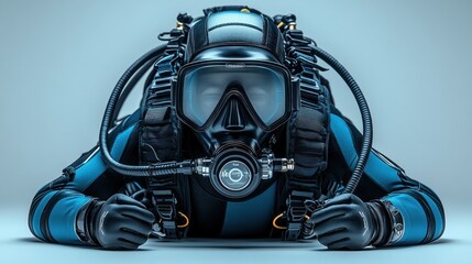 Fototapeta premium Diver in full gear preparing for underwater exploration.
