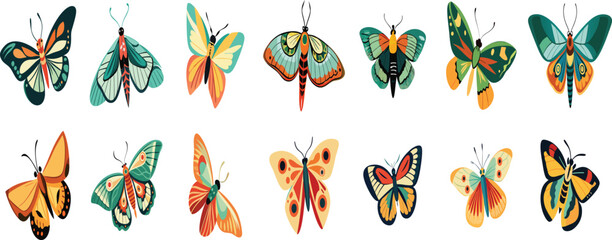 Butterfly collection. Watercolor illustration. Colorful Butterflies clipart set. Baby shower design elements. Party invitation, birthday celebration. Spring, summer decoration.