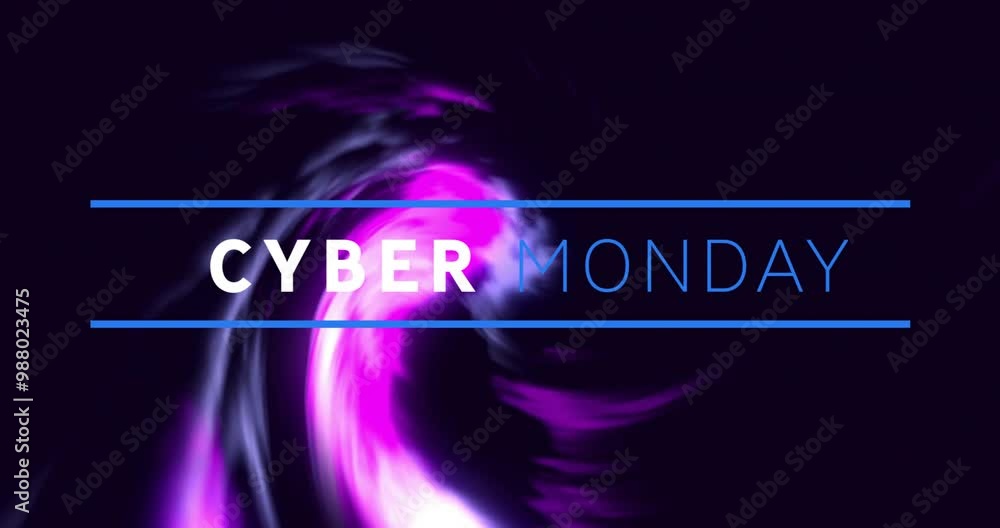 Canvas Prints Animation of cyber monday text and purple shapes on black background