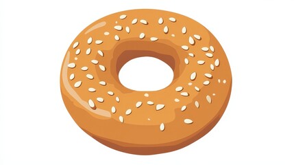 Minimalist Sesame Seed Bagel in 2D Flat Design on Transparent Background with Pastel Colors