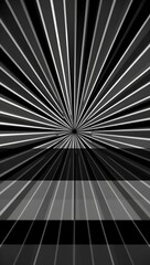 Obraz premium Black and white abstract rays converging toward the center, creating a dynamic visual effect in a linear perspective. Generative AI