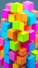 Obraz premium Colorful stacked blocks in vibrant hues creating a playful abstract pattern in a contemporary display. Generative AI
