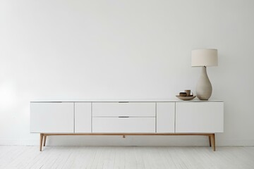 modern living room with white furniture, blank white paper on white wall, white brick wall background