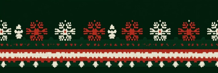 Classic Green Christmas Sweater Pattern with Festive Snowflake and Ornament Motifs