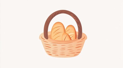 Minimalistic 2D Vector Illustration of Bread Basket on Pastel Background
