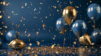 Gold and blue balloon background with copy space – perfect for festive celebrations and party decor