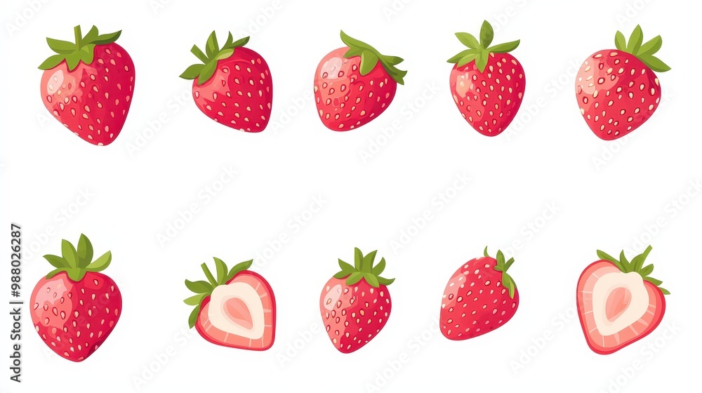 Poster vibrant vector strawberries on white background with minimal design elements for fresh fruit concept