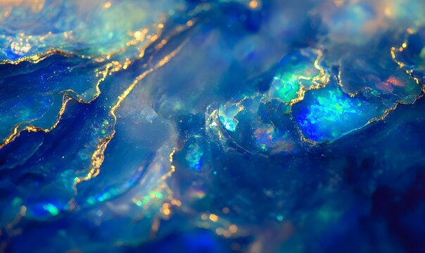 blue and green sparkling swirly opal gemstone , Generative AI