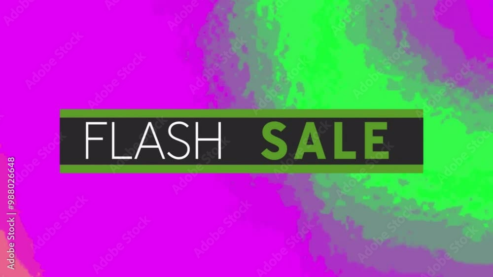 Poster animation of flash sale text over vibrant pattern background