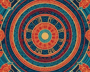 Asian Geometric Background Pattern. Modern and Vintage Oriental Circles Lines and waves for Festive Celebrations and Aesthetic Wallpaper