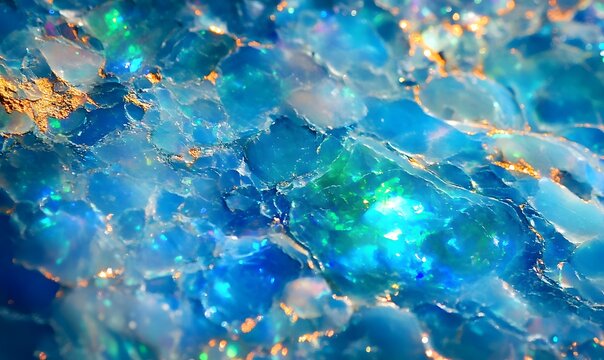 blue and green sparkling swirly opal gemstone , Generative AI