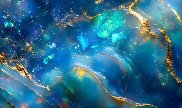 blue and green sparkling swirly opal gemstone , Generative AI