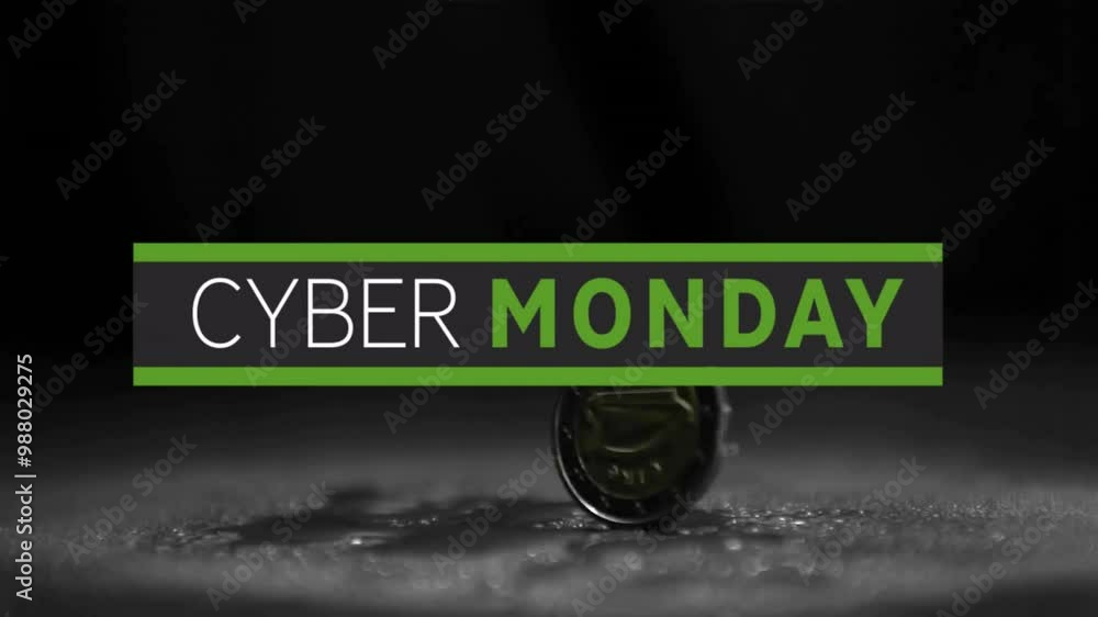 Poster cyber monday text animation over close-up of coin standing on edge