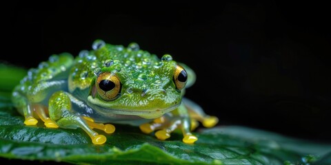 Obraz premium Attractive Little Green and Yellow Frog Found in Tropical Forests - Reticulated Glass Frog Species