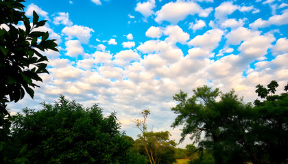 Spectacular altocumulus cloudscape over lush green landscape