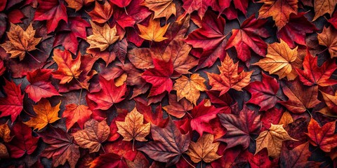Fototapeta premium Red and black leaves covering bed with fallen leaves on top for autumn theme