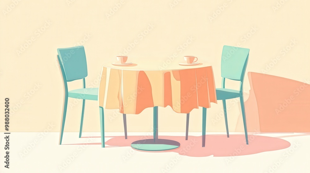 Poster simple and minimalist vector round table setting on transparent background with pastel colors for in