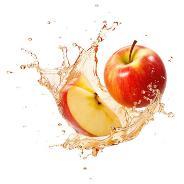red apple and splash isolated on transparent white background, clipping path