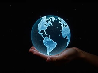 A Person Holding a World Globe Hologram In His Hands