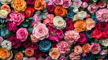 Lush Wall of Colorful Realistic Flowers