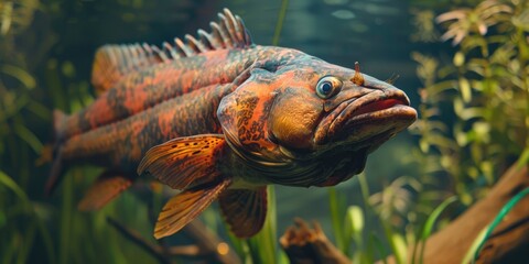 Large and tasty snakehead fish gliding through the garden.