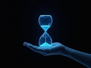 A Person Holding a hologram of an hourglass With His Hand.