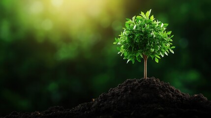 A vibrant young tree grows from rich soil, symbolizing hope, renewal, and the beauty of nature in a serene environment.