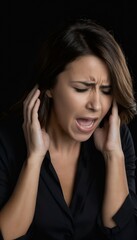woman hopelessness background olated depressed nervous emotions grief shouting depression breakdown black emotion negative  woman scream angry black background stress expression girl female young