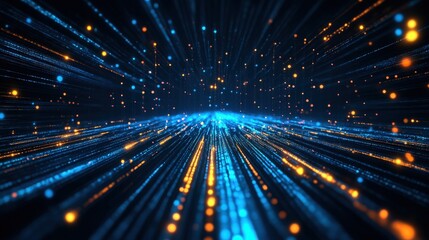 Obraz premium Dynamic abstract background featuring vibrant blue and orange lights with a sense of depth and motion, ideal for technology themes.