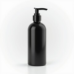 Fototapeta premium Realistic black bottle with batcher pump, for gel, soap, body wash, lotion, shampoo, on white background.