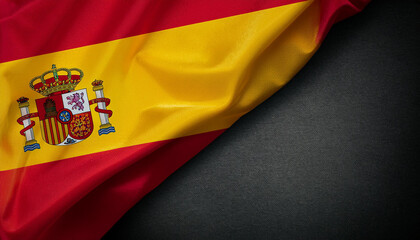 Fototapeta premium waving Spain flag, fabric texture, with copy space area