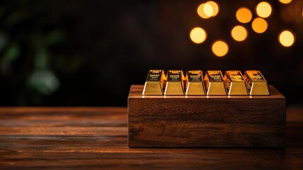 Craft a visually striking display of precious gold bars, highlighting their collection value from below