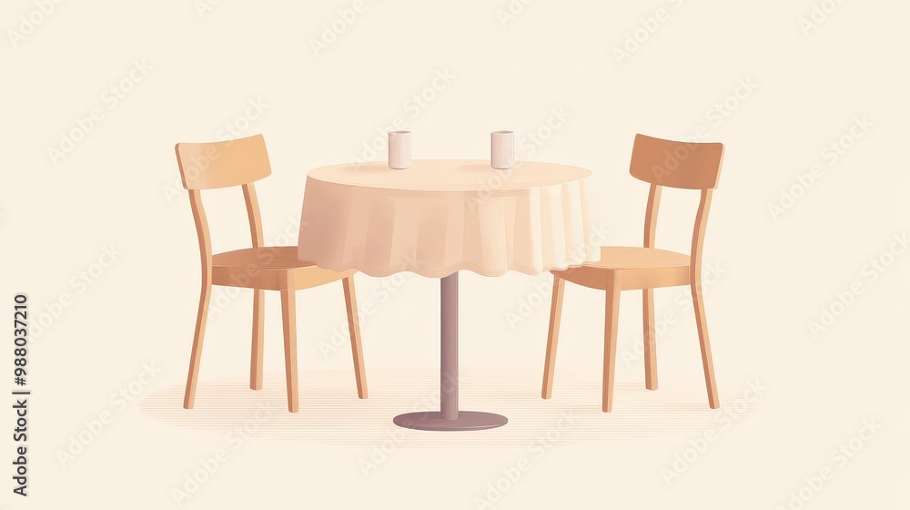 Poster minimalist round table setting with chairs in pastel colors - simple 2d vector illustration on trans