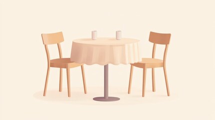 Fototapeta premium Minimalist Round Table Setting with Chairs in Pastel Colors - Simple 2D Vector Illustration on Transparent Background